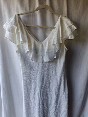 Ultra Dress Collection White Ruffled V-Neck Dress